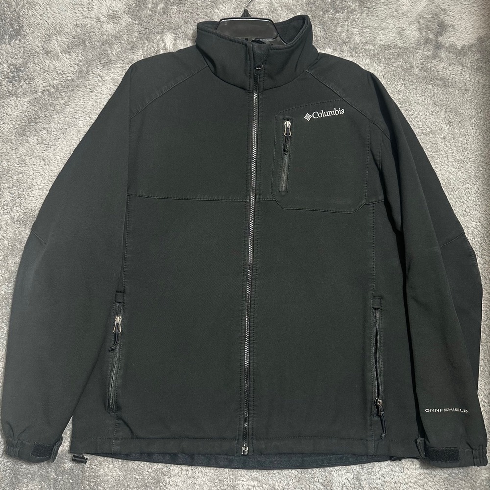 Columbia Softshell Jacket Mens Large Black Omni-Shield Full Zip Outdoor Coat